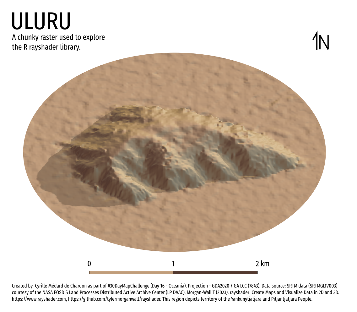 Rendering of Ululu - A 2km long rock rising up in the middle of flat lands