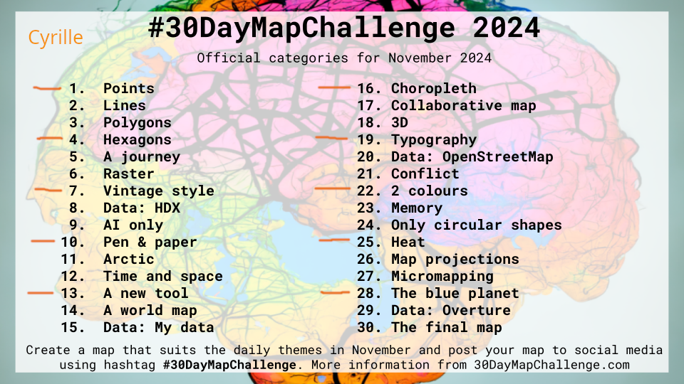 A list of 30 maps to make for the 30DayMapChallenge