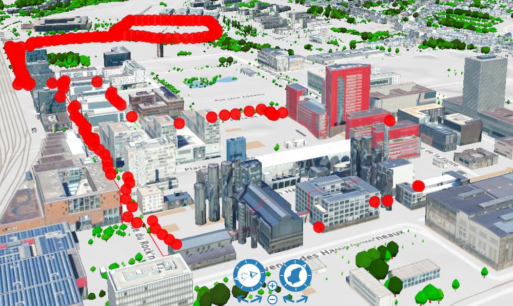 See walked path with 3D buildings in full page view